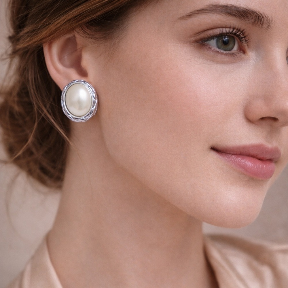 Luxury Vintage Pearl Classic Silver Earrings